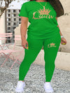 Plus Size Europe and America New Summer  Women's Printed Comfortable Casual Set