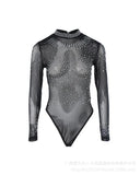 Rheinstone Diamonds Women Blouse Top T Shirt Long Sleeve Summer Fashion Slim