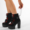 Gdgydh Vintage Gothic Lace Ankle Boots for Women Chunky Heel Side Zipper with Chain Detail Platform Goth Boots High Heels
