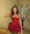 Women Sexy Red 3D Flowers Dress Sets Y2K Fishbone Bandage Adjustable Tube Top Flower Mini Skirt Suit High Street Women Outfits