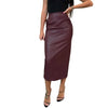 Women Skirt Elegant High-waist Midi Skirt Imitation Leather with Back Slit Design for Parties Wear Women's Slim Fit Solid Color