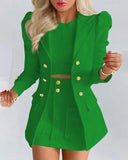 Sets for Women 2 Pieces 2024 Spring Plaid Print Notched Neck Long Sleeve Blazer & Elegant High Waist Mini Skirt Set Office Lady