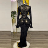 Women's clothing 2025 spring new style temperament semi high collar lace long sleeved waisted hip one-step skirt long skirt