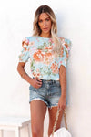 Women Blouse Fashionable Summer Versatile Urban Leisure Bubble Sleeve Round Neck Straight Tube Women's T-shirt Blouses Shirts