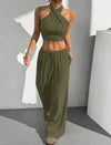 Women's Clothing Summer Casual Solid Color 2 Piece Set New Backless Cross-chest Wrapping Sexy Tank Top & Wide-leg Trousers Pants