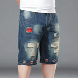 Plus Size Summer Men's Hip-hop Ripped Denim Shorts Fashion Streetwear Harajuku Rock Loose Straight Knee Length Short Jeans