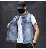 Brand New Men's Ripped Denim Vests Hip Hop Streetwear Fashion Sleeveless Cotton Jacket High Quality Man Casual Cowboy Waistcoat