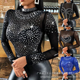 Rheinstone Diamonds Women Blouse Top T Shirt Long Sleeve Summer Fashion Slim