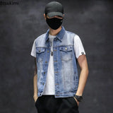 Brand New Men's Ripped Denim Vests Hip Hop Streetwear Fashion Sleeveless Cotton Jacket High Quality Man Casual Cowboy Waistcoat