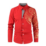 Men's Business Shirts Men Dress Shirt Casual Streetwear Black Gold Stamping Printed Shirt Design Turn Down Collar Male Tops