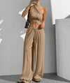 Women's Clothing Summer Casual Solid Color 2 Piece Set New Backless Cross-chest Wrapping Sexy Tank Top & Wide-leg Trousers Pants