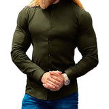 Men's  Casual Shirt Slim Fit Micro-elastic Long Sleeve Comfortable Versatile Stand Collar Tops Camisas  Men Dress Shirt