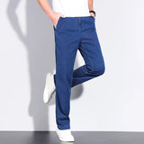 Plus Size 28-42 Men's Classic Business Jeans Straight Thin Stretch Cotton Luxury Denim Trousers Korean Spring Summer Male Pants