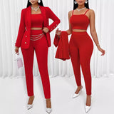 Three Piece Sets Women Pant Set Strapless Y2k Tops Full Sleeve Blazer Turn Down Collar Coats Long Pants High Waist Matching Sets