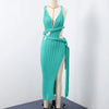 Green Knit Hollow Out Beach Long Dress Women Sexy Halter Backless Sleeveless Split Party Dresses 2025 Summer Lady Holiday Robe