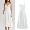 Women Dress 2025 New Fashion Summer Vintage White Lace-Panelled Cotton Dresses for Women Elegance Chic Ladies Midi Dress