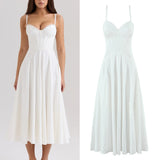 Women Dress 2025 New Fashion Summer Vintage White Lace-Panelled Cotton Dresses for Women Elegance Chic Ladies Midi Dress