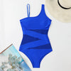 Plus Size Swimsuits Women One Shoulder Slim Swimwear For Women Mesh Solid Black Red Blue Push Up Padded Bathing Suits M-3xl 4xl