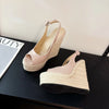 Fashion New Wedges Woven Hemp Rope High Heels Womens Sandals Fish Mouth Platform Back Buckle Strap Thick Soled Shoes Apricot