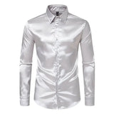 Nightclub Dress Red Satin Shirts Men Clothing Silk Like Long Sleeve Roupas Masculinas Mens Sexy Wedding Party Button Up Shirts