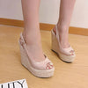 Fashion New Wedges Woven Hemp Rope High Heels Womens Sandals Fish Mouth Platform Back Buckle Strap Thick Soled Shoes Apricot