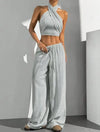 Women's Clothing Summer Casual Solid Color 2 Piece Set New Backless Cross-chest Wrapping Sexy Tank Top & Wide-leg Trousers Pants