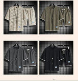 2025 Summer New Fashion Trend Men's Casual Relaxed Comfortable High Quality Plus-Size Two-Piece Sets M-5XL Checkered Sports Suit