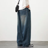 Plus Size M-8XL Baggy Jeans Men's Blue Black Streetwear Elastic Waist Y2K Trousers Fashion Straight Leisure Wide Denim Pants