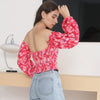 Elegant Floral Blouses For Women Sexy Backless Off Shoulder Crop Top Youth White Blouse Fashion Summer Women Clothing 2024