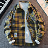 2025 New Arrival Mens Plaid Shirt Long Sleeve Casual Shirts Button Down Regular Fit Work Shirts