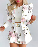 Sets for Women 2 Pieces 2024 Spring Plaid Print Notched Neck Long Sleeve Blazer & Elegant High Waist Mini Skirt Set Office Lady