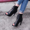 Lace-Up Sandals Heels 9CM Women's Shoes Summer 2024 Trend Black Sexy Peep Toe Boots Fashion Cloth Stilettos Jazz Dance Female