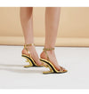Eilyken Street Style Crystal Diamond Square Toe Womens Sandals Fashion Buckle Strap Strange Heels Summer Shoes