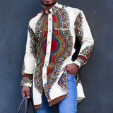 African Men's Clothing Ethnic Print Plus Size Tops Wedding Wear Classic Men's Long Sleeve Shirts Traditional Casual Shirts Male