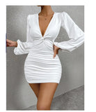 White Party Dresses for Women Wedding Banquet Robe Elegant Long Sleeved Robe Sexy Y2K Streetwear Female Clothing Vestidos