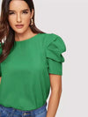 Women Blouse Fashionable Summer Versatile Urban Leisure Bubble Sleeve Round Neck Straight Tube Women's T-shirt Blouses Shirts