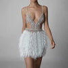 Women Party Dresses Elegant Short Feather Dress Ladies Sexy Backless V-neck Bandage Bodycon Dress Banquet Clothing