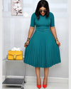 New Plus size women's Summer Style Elegant Ladies  fashion short sleeve pleated high waist Dresses ladies  dress for women