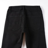 Trendy High Street Ripped Silver Patch Stretch-trim High-street Small-foot Jeans Men