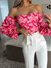 Elegant Floral Blouses For Women Sexy Backless Off Shoulder Crop Top Youth White Blouse Fashion Summer Women Clothing 2024