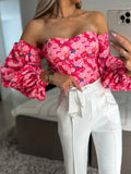 Elegant Floral Blouses For Women Sexy Backless Off Shoulder Crop Top Youth White Blouse Fashion Summer Women Clothing 2024