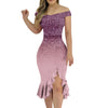 Women'S Party Dress Sexy Off Shoulder Split Ruffle Solid Bodycon Knee-Length Dress Fashion Glitter Party Elegant Dresses Vestido
