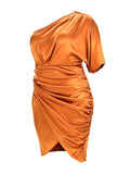 Plus Size Women Clothing One Shoulder Wedding Dress Big Lady Elegant Satin Short Dress Dresses 5xl Wholesale Bulk Dropshipping