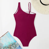 Plus Size Swimsuits Women One Shoulder Slim Swimwear For Women Mesh Solid Black Red Blue Push Up Padded Bathing Suits M-3xl 4xl