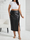 Plus size PU leather half skirt high waist straight tube mid-long slit skirt PU washable fabric sexy elegant fashion good
