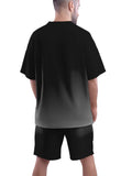 Men's summer sports and casual suit, made of breathable outdoor 100% polyester knitted fabric. It includes a round-neck T-shirt