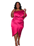 Plus Size Women Clothing One Shoulder Wedding Dress Big Lady Elegant Satin Short Dress Dresses 5xl Wholesale Bulk Dropshipping