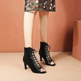 Lace-Up Sandals Heels 9CM Women's Shoes Summer 2024 Trend Black Sexy Peep Toe Boots Fashion Cloth Stilettos Jazz Dance Female