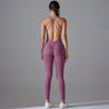 Plus Size S-XL Back V Bodysuits Sports Women Gym Rompers Yoga Set Scrunch Legging Workout One-Piece Jumpsuit Suit Active Wear