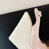 Fashion New Wedges Woven Hemp Rope High Heels Womens Sandals Fish Mouth Platform Back Buckle Strap Thick Soled Shoes Apricot